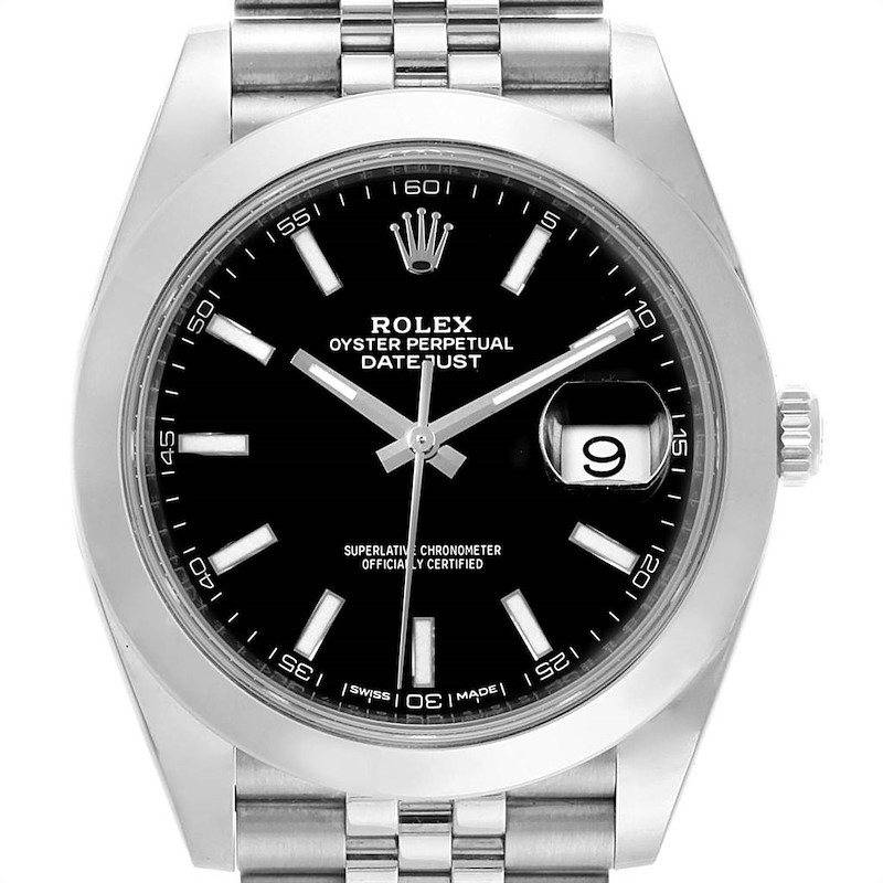 Rolex Datejust 41 Black Dial Stainless Steel Mens Watch 126300 Box Card SwissWatchExpo