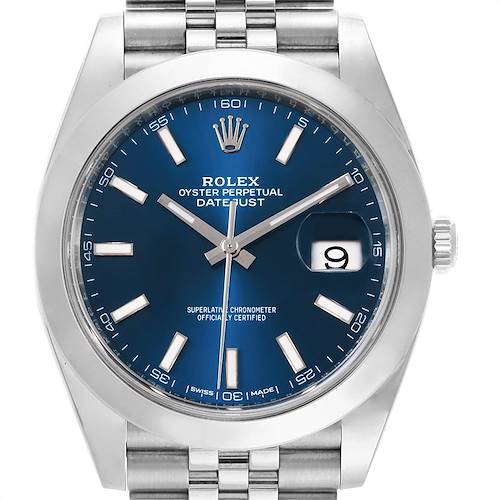 Photo of Rolex Datejust 41 Blue Dial Stainless Steel Mens Watch 126300 Box Card