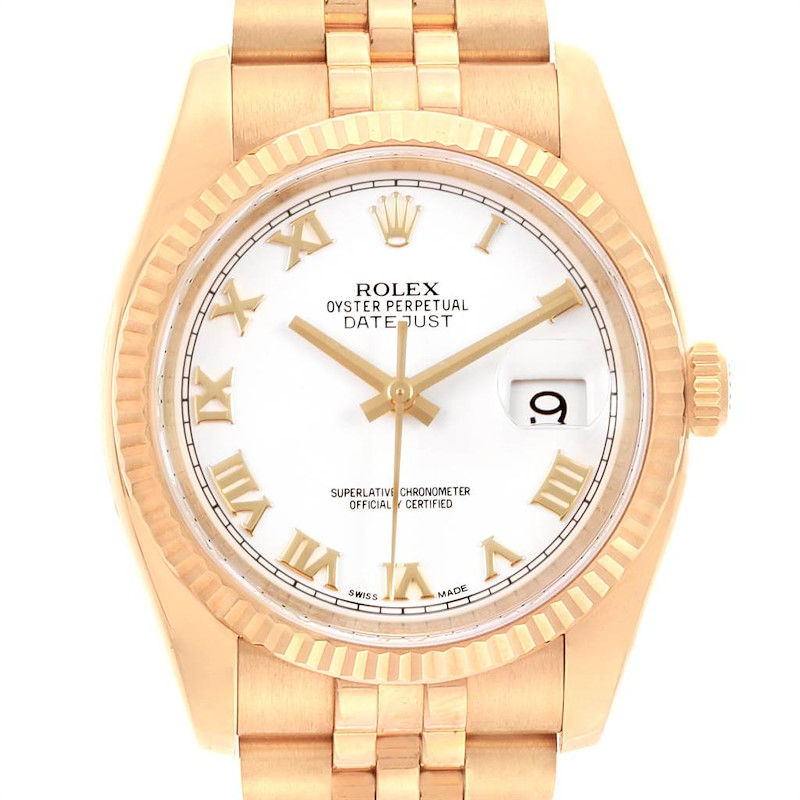 Rolex DateJust Yellow Gold White Dial Automatic Mens Watch 116238 SwissWatchExpo