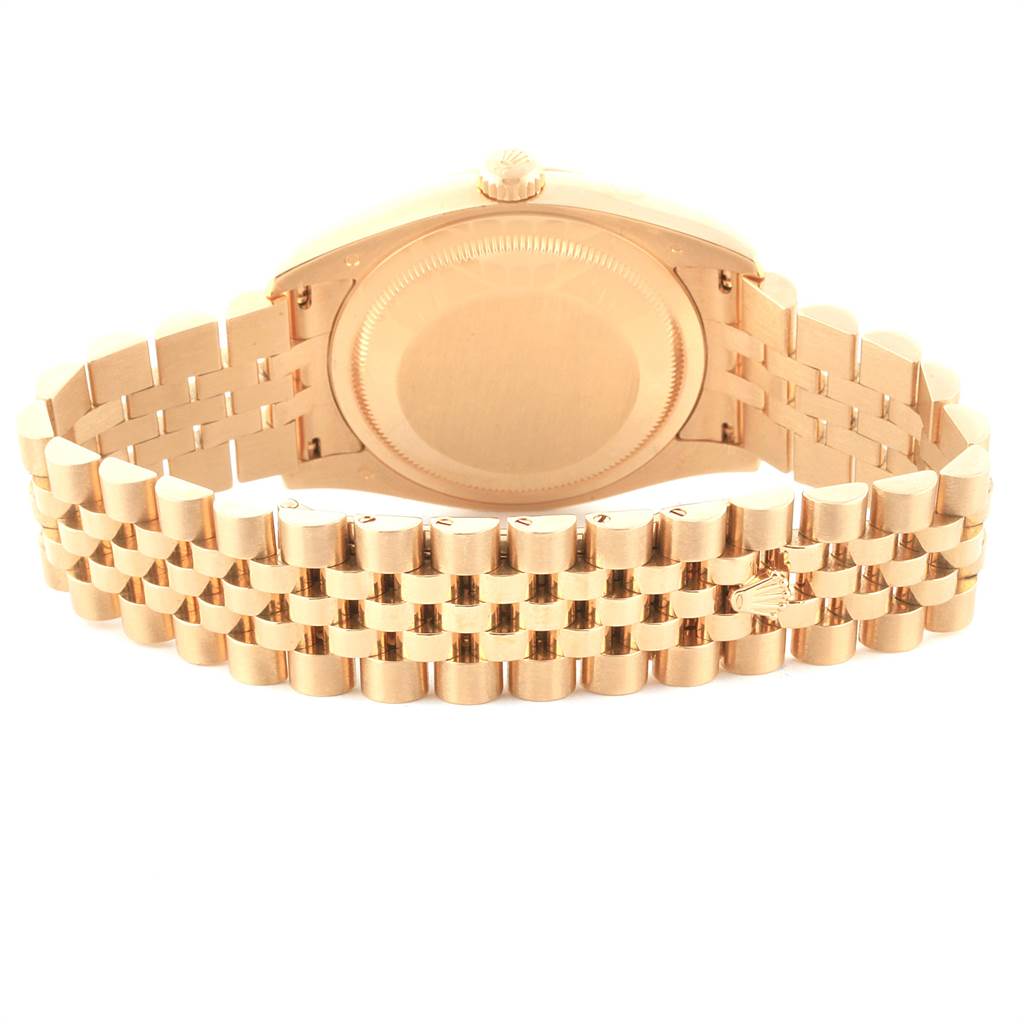 The image shows the rear view of the casing and bracelet of a Rolex Datejust 116238 Men's Yellow Gold White Dial 116238 Men's Yellow Gold White Dial watch.