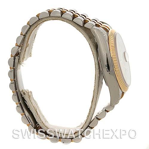 The image shows a side view of the Rolex Datejust 116233-CSJ Men's Stainless Steel Champagne Dial 116233-CSJ Men's Stainless Steel Champagne Dial watch, including parts of the bracelet and the case.