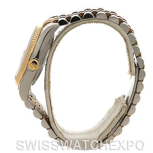 The image shows a side profile of a Rolex Datejust 116233-CSJ Men's Stainless Steel Champagne Dial 116233-CSJ Men's Stainless Steel Champagne Dial watch, highlighting its case and bracelet.