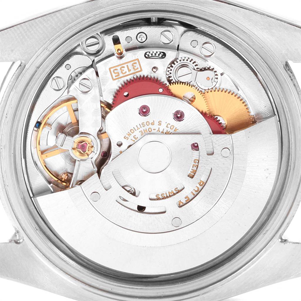 This image shows the inner mechanical movement of a Rolex Datejust 116231 Men's Steel and Gold (two tone) Black Dial 116231 Men's Steel and Gold (two tone) Black Dial watch viewed from the back case.