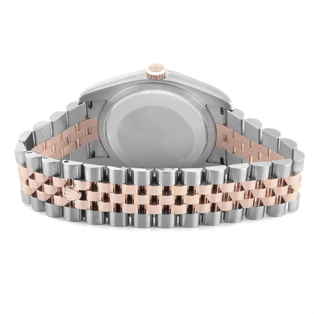 The image shows the back case and bracelet of a Rolex Datejust 116231 Men's Steel and Gold (two tone) Black Dial 116231 Men's Steel and Gold (two tone) Black Dial watch, highlighting its two-tone metal design.