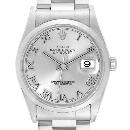Photo of Rolex Datejust 36 Rhodium Roman Dial Mens Watch 16200 Box Papers