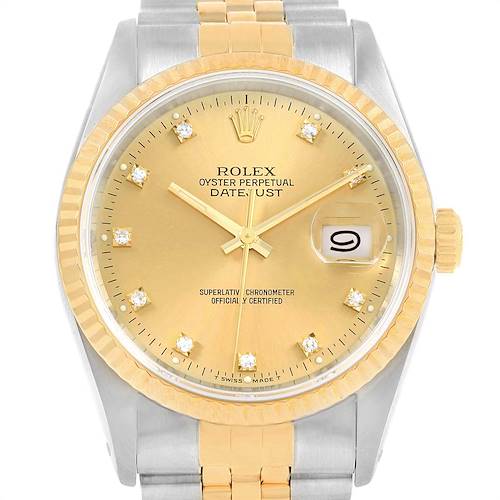 Photo of Rolex Datejust 36 Steel Yellow Gold Diamond Dial Watch 16233 Box