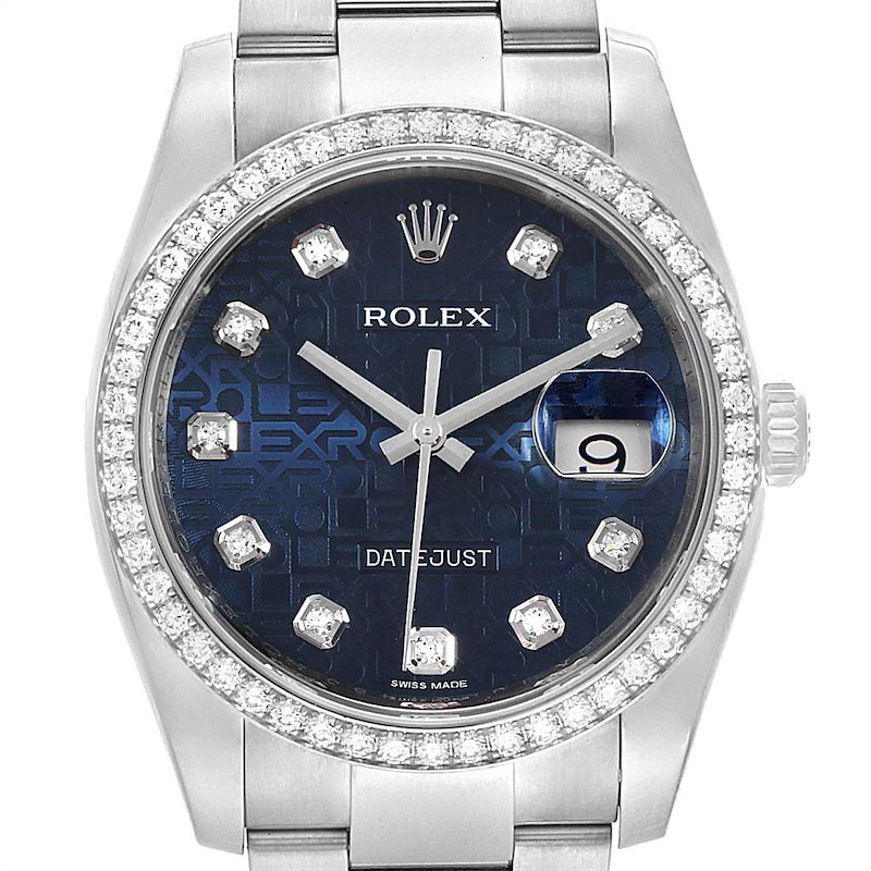 Rolex Datejust 36 Blue Diamond Dial Bezel Unisex Watch 116244 Box Card SwissWatchExpo