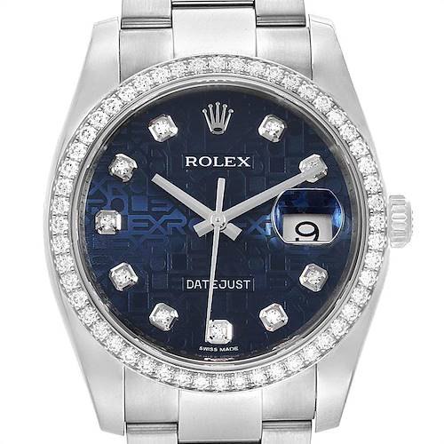 Photo of Rolex Datejust 36 Blue Diamond Dial Bezel Unisex Watch 116244 Box Card