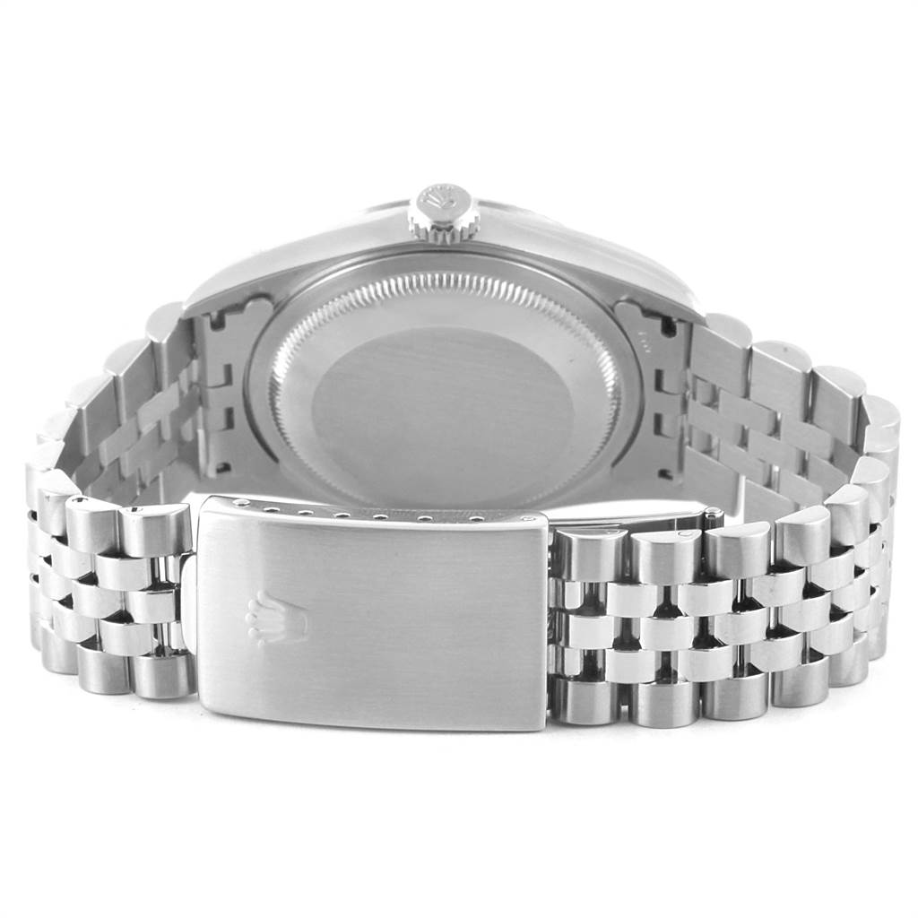 This image shows the back view of a Rolex Datejust 16234 Men
s Stainless Steel Blue Dial 16234 Men
s Stainless Steel Blue Dial watch, highlighting the clasp and bracelet.