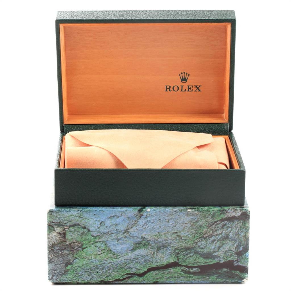 The image shows an open box for a Rolex Datejust 16233 Men's Steel and Gold (two tone) Blue Dial 16233 Men's Steel and Gold (two tone) Blue Dial model watch, with the interior and cushion clearly visible.