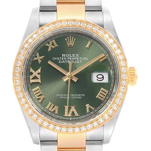 Photo of Rolex Datejust 36 Steel Yellow Gold Green Diamond Watch 126283 Box Card
