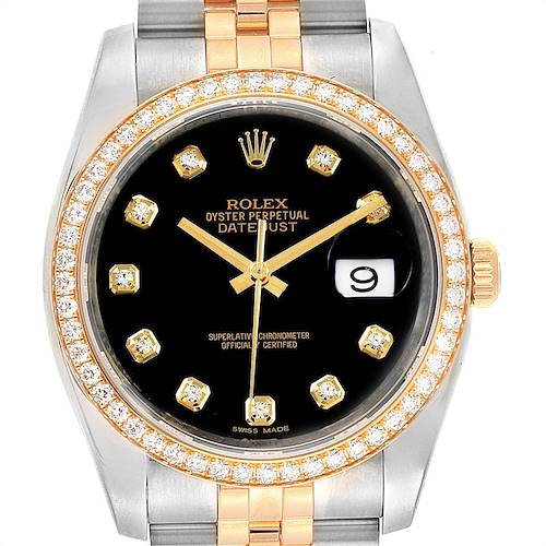 Photo of Rolex Datejust Steel Yellow Gold Diamond Dial Bezel Mens Watch 116243