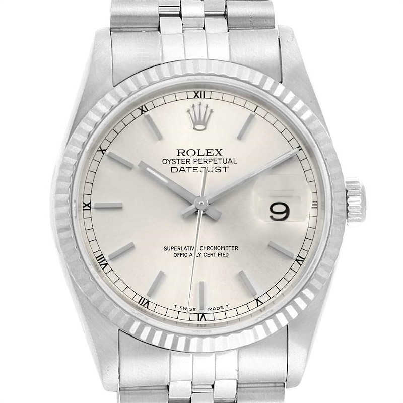 Rolex Datejust 36 Steel White Gold Fluted Bezel Mens Watch 16234 SwissWatchExpo