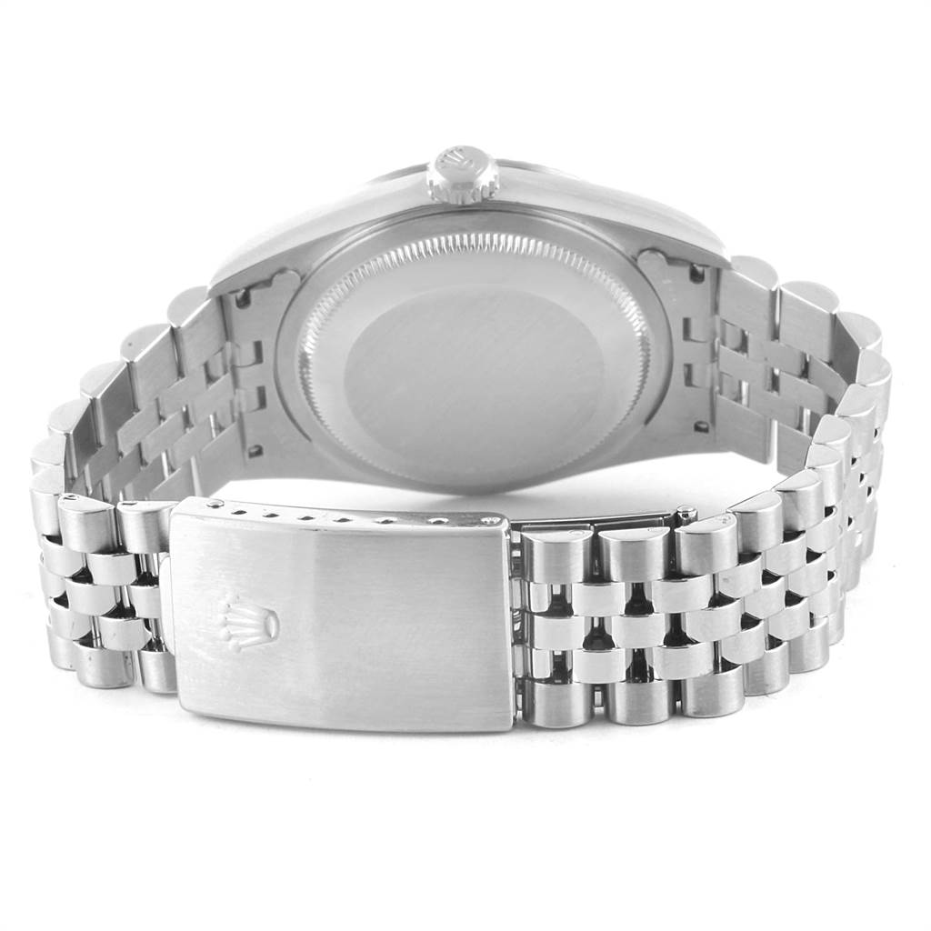 The image shows the back case and Jubilee bracelet of a Rolex Datejust 16234 Men's Stainless Steel Silver Dial 16234 Men's Stainless Steel Silver Dial watch at a rear angle.