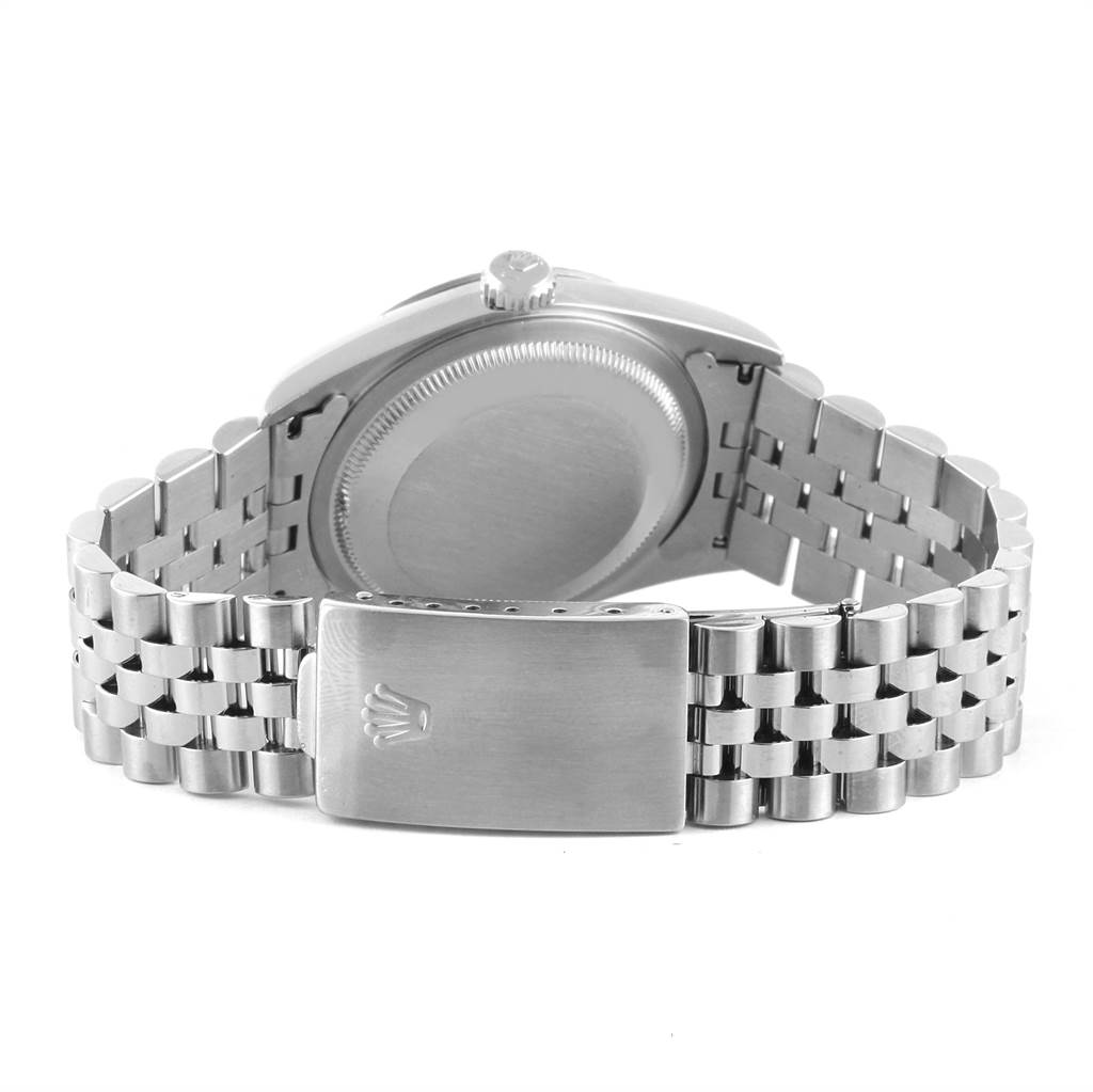 This image shows the back case and bracelet of a Rolex Datejust 16234 Men's Stainless Steel Blue Dial 16234 Men's Stainless Steel Blue Dial watch.