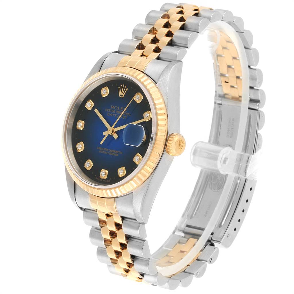 Rolex Datejust Steel Yellow Gold Diamond Vignette Dial Mens Watch 16233 ...