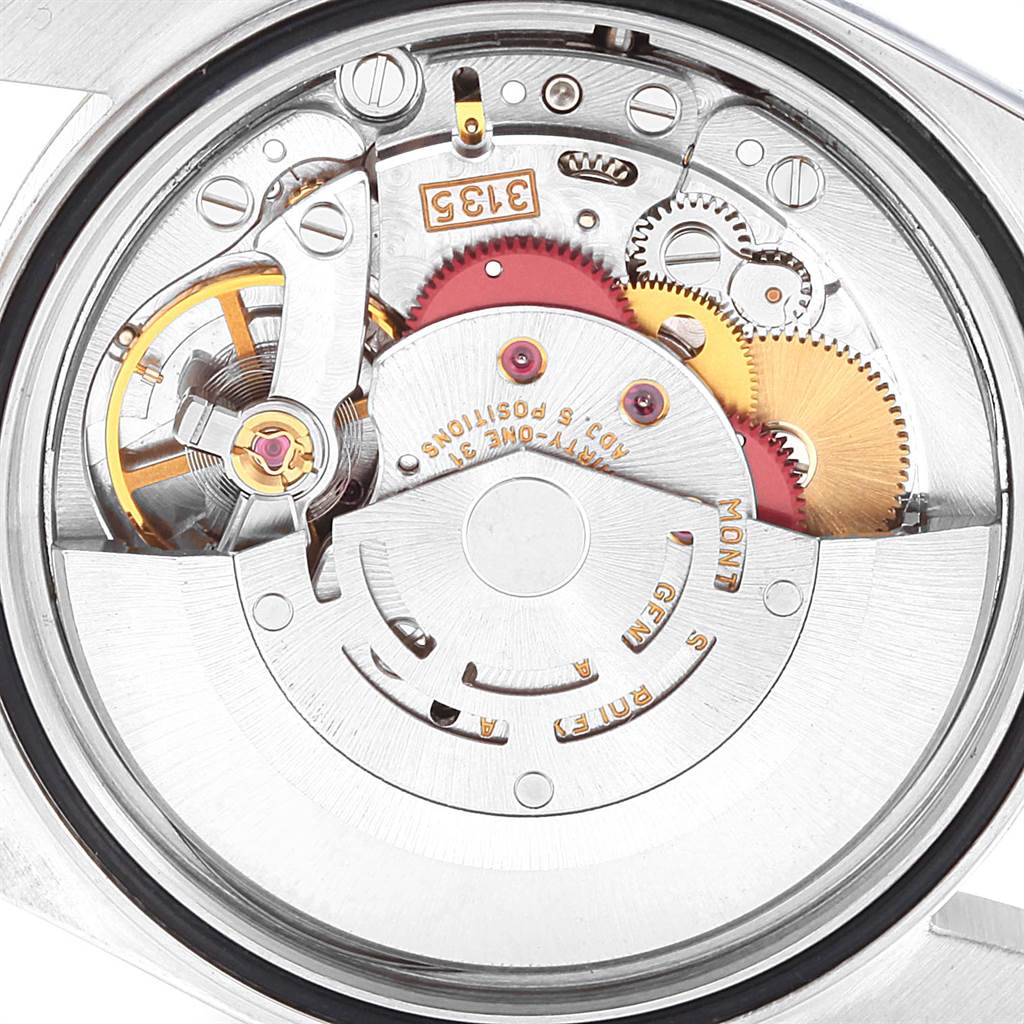 This image shows the movement mechanism of a Rolex Datejust 16233 Men's Steel and Gold (two tone) White Dial 16233 Men's Steel and Gold (two tone) White Dial watch, viewed from the back.