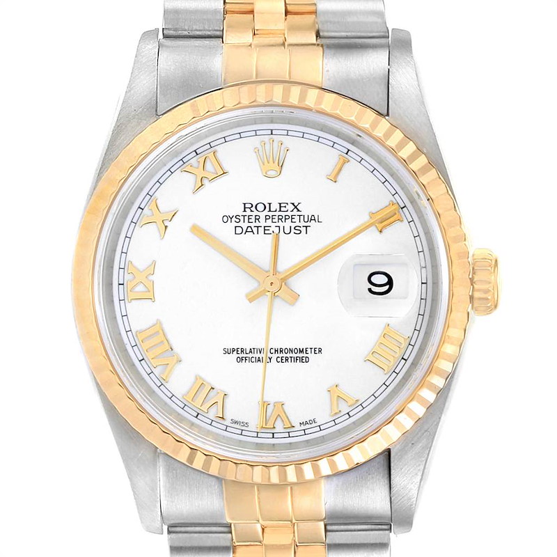 Rolex Datejust Steel 18K Yellow Gold White Dial Mens Watch 16233 SwissWatchExpo