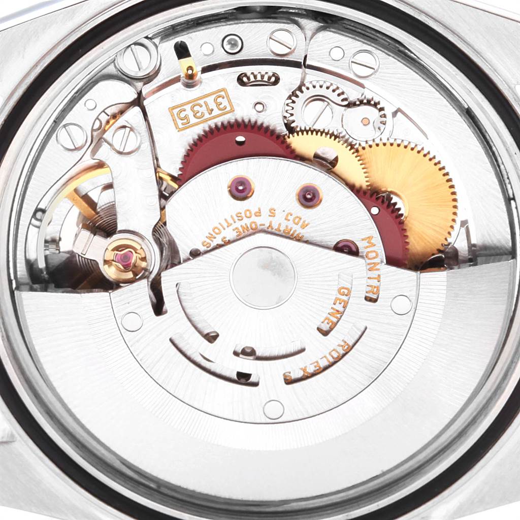 The image shows the internal movement mechanism of a Rolex Datejust 16234 Men's Stainless Steel Blue Dial 16234 Men's Stainless Steel Blue Dial watch from a top-down angle.