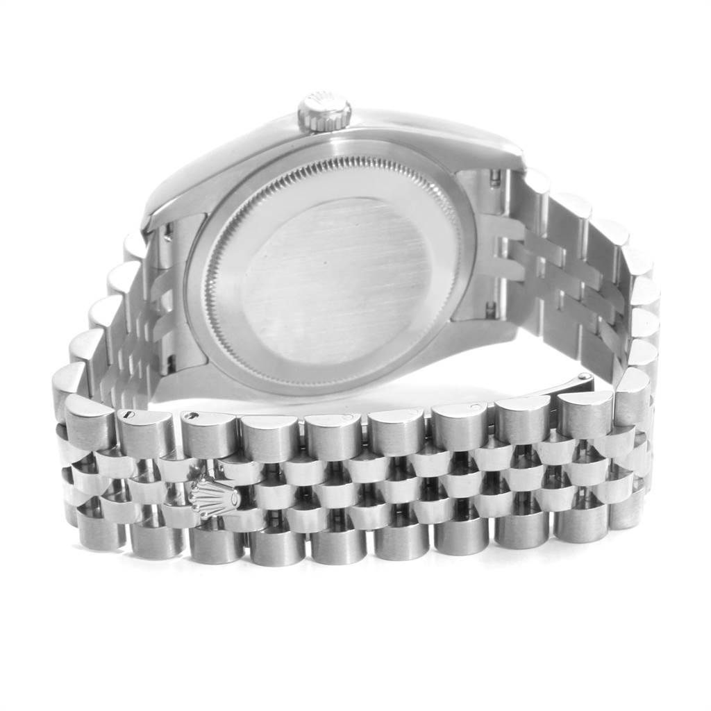 This image shows the back case and bracelet of a Rolex Datejust 116234 Men's Stainless Steel Black Dial 116234 Men's Stainless Steel Black Dial watch, viewed from a rear angle.