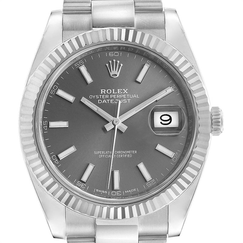 Rolex Datejust 41 Steel White Gold Rhodium Dial Mens Watch 126334 SwissWatchExpo