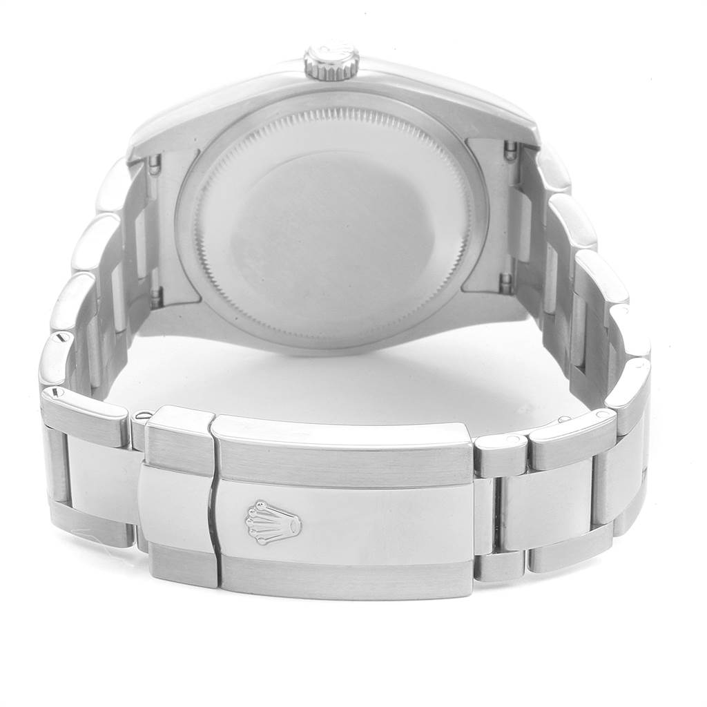 The image shows the back and bracelet of a Rolex Datejust 116234 Men's Stainless Steel Mother of Pearl Dial 116234 Men's Stainless Steel Mother of Pearl Dial watch, highlighting the deployment clasp and case back.