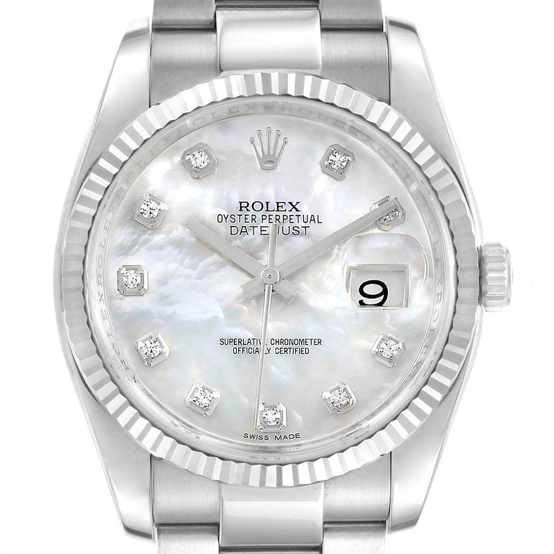 Rolex Datejust Steel White Gold MOP Diamond Dial Watch 116234 SwissWatchExpo