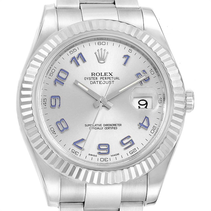 Rolex Datejust II 41 Steel White Gold Fluted Bezel Watch 116334 Box SwissWatchExpo