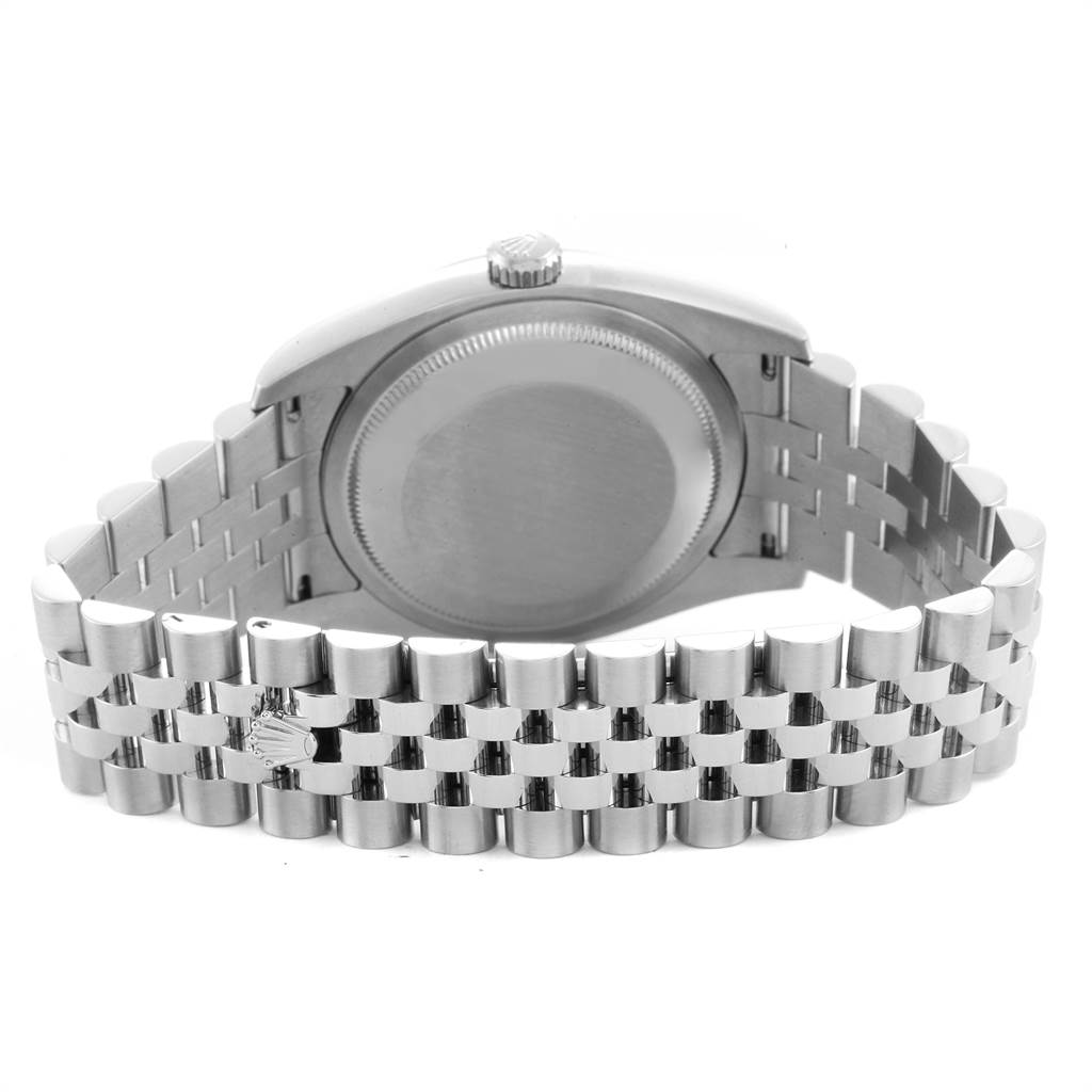 This image shows the back case and bracelet of a Rolex Datejust 116234 Men's Stainless Steel Silver Dial 116234 Men's Stainless Steel Silver Dial model watch.