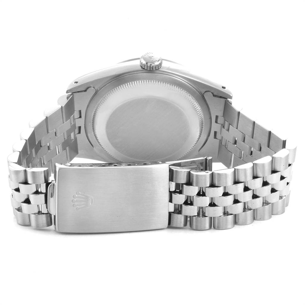 The image shows the back case and Jubilee bracelet with clasp of a Rolex Datejust 16234 Men's Stainless Steel Silver Dial 16234 Men's Stainless Steel Silver Dial watch, viewed from the rear.