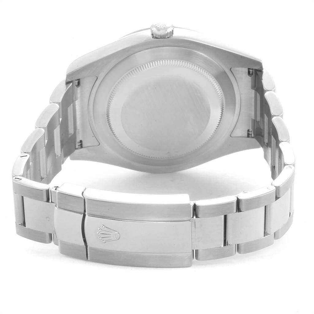 This is a rear view of the Rolex Datejust 116334 Men
s Stainless Steel Grey Dial 116334 Men
s Stainless Steel Grey Dial watch, showing the case back and bracelet with the clasp.