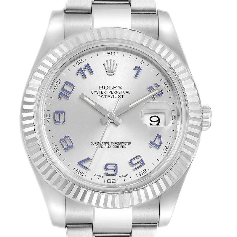 Rolex Datejust II 41 Steel White Gold Fluted Bezel Watch 116334 Box SwissWatchExpo