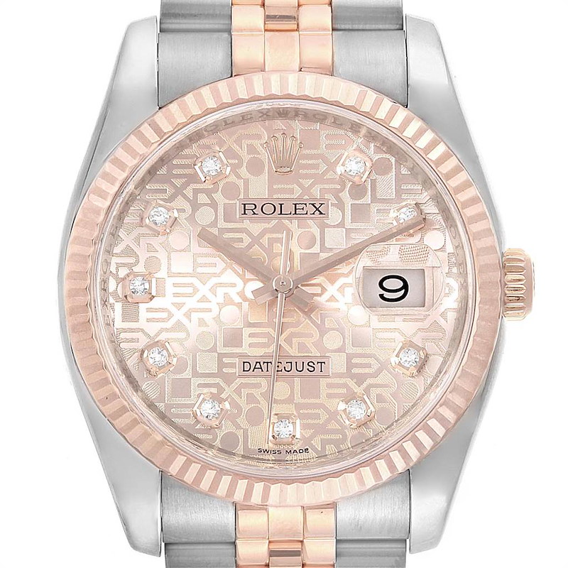 Rolex Datejust 36mm Dial Steel Rose Gold Diamond Unisex Watch 116231 SwissWatchExpo