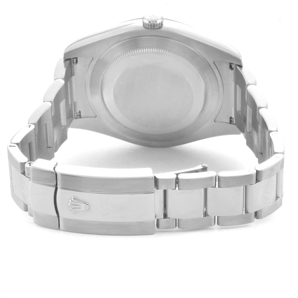 The image shows the back view of the Rolex Datejust 116334 Men's Stainless Steel Black Dial 116334 Men's Stainless Steel Black Dial watch, displaying its clasp, bracelet, and case back.