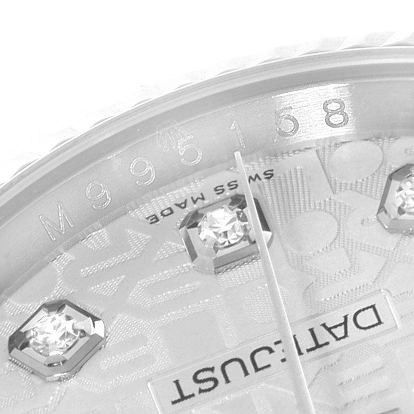The image shows a close-up of the Rolex Datejust 116234 Men's Stainless Steel Silver Dial 116234 Men's Stainless Steel Silver Dial watch dial, partial bezel, and serial number.