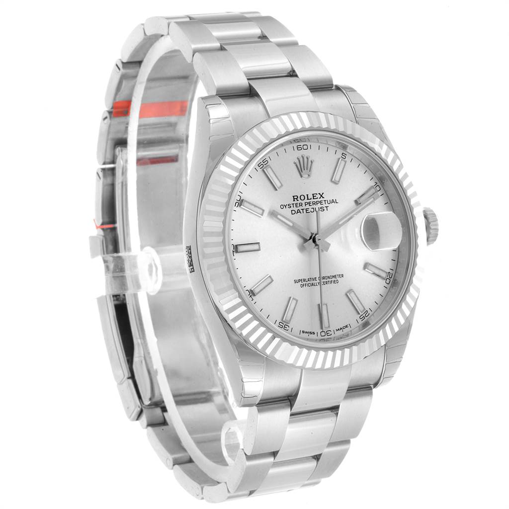 The image shows a Rolex Datejust 126334 Men
s Stainless Steel Silver Dial 126334 Men
s Stainless Steel Silver Dial watch at a slight angle highlighting the face, bezel, bracelet, and crown.