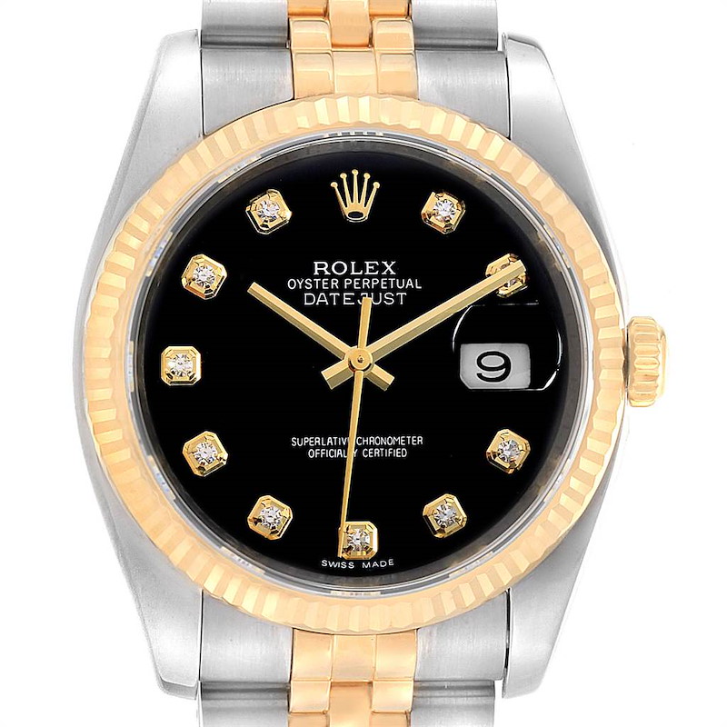 Rolex Datejust Steel Yellow Gold Black Diamond Dial Mens Watch 116233 SwissWatchExpo