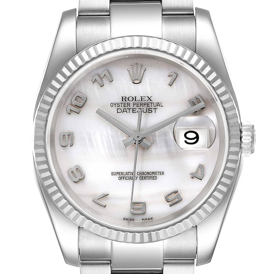 Rolex Datejust 36 Steel White Gold Mother of Pearl Mens Watch 116234 SwissWatchExpo