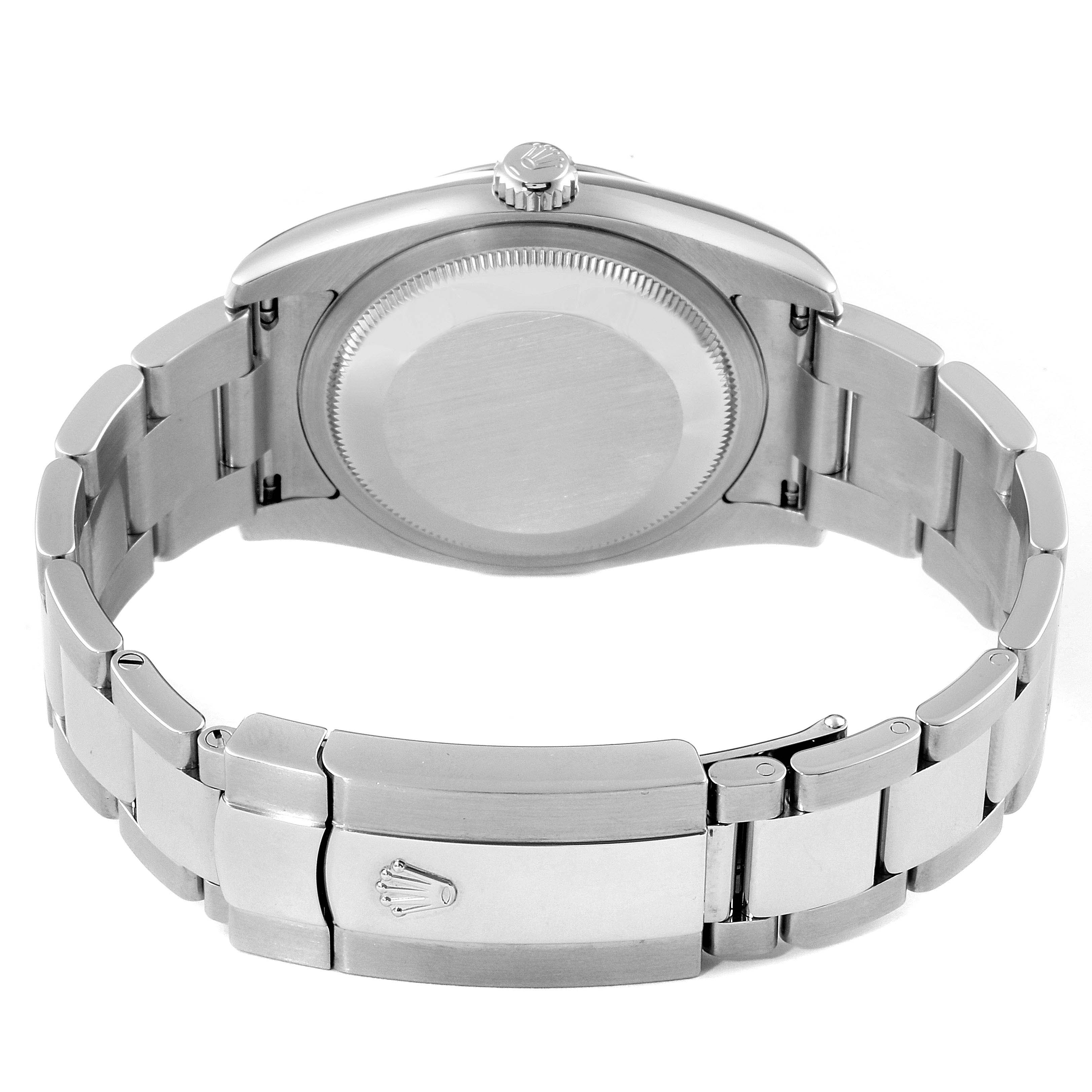 The image shows the back case and bracelet of a Rolex Datejust 116234 Men
s Stainless Steel Mother of Pearl Dial 116234 Men
s Stainless Steel Mother of Pearl Dial watch from a rear angle.