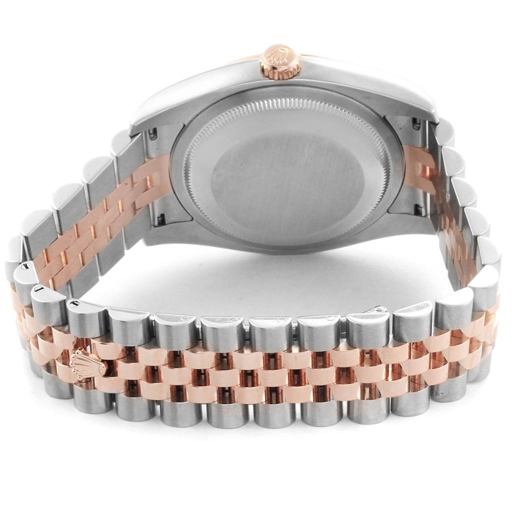 The image shows the back view of the Rolex Datejust 116231 Men's Steel and Gold (two tone) Pink Dial 116231 Men's Steel and Gold (two tone) Pink Dial model, highlighting the case back and the two-tone metal bracelet.