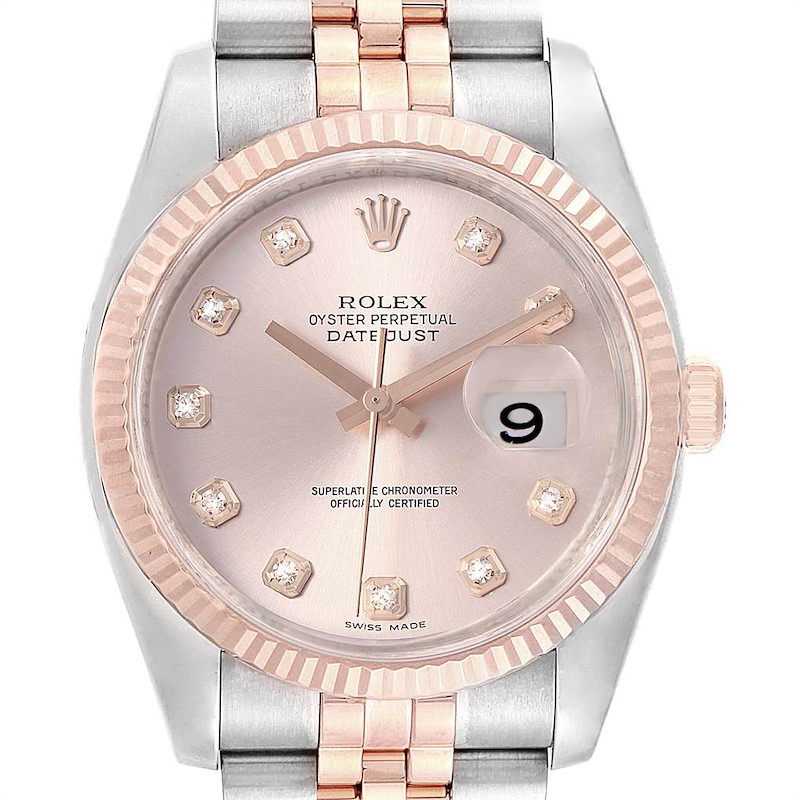 Rolex Datejust 36mm Dial Steel Rose Gold Diamond Unisex Watch 116231 SwissWatchExpo