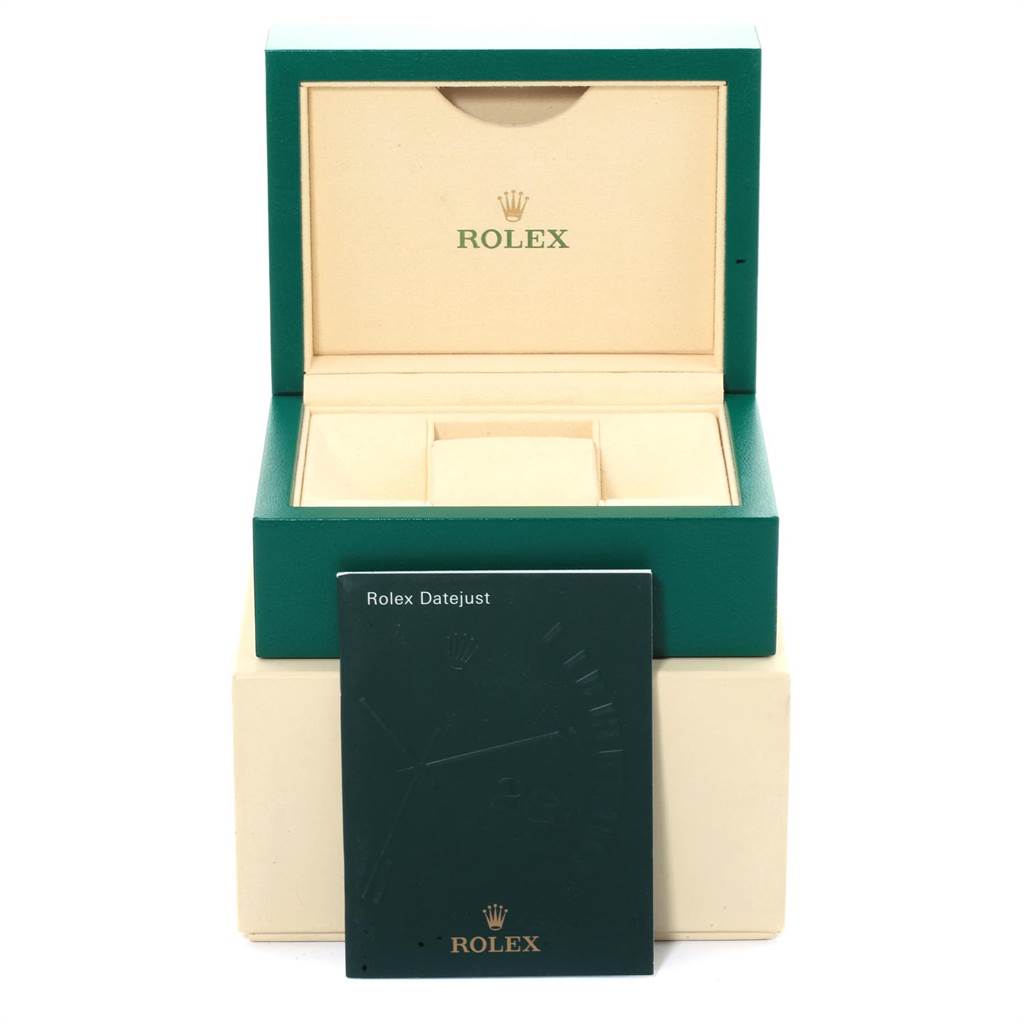 This image shows the packaging box and documentation for a Rolex Datejust 116231 Men's Steel and Gold (two tone) Pink Dial 116231 Men's Steel and Gold (two tone) Pink Dial watch.