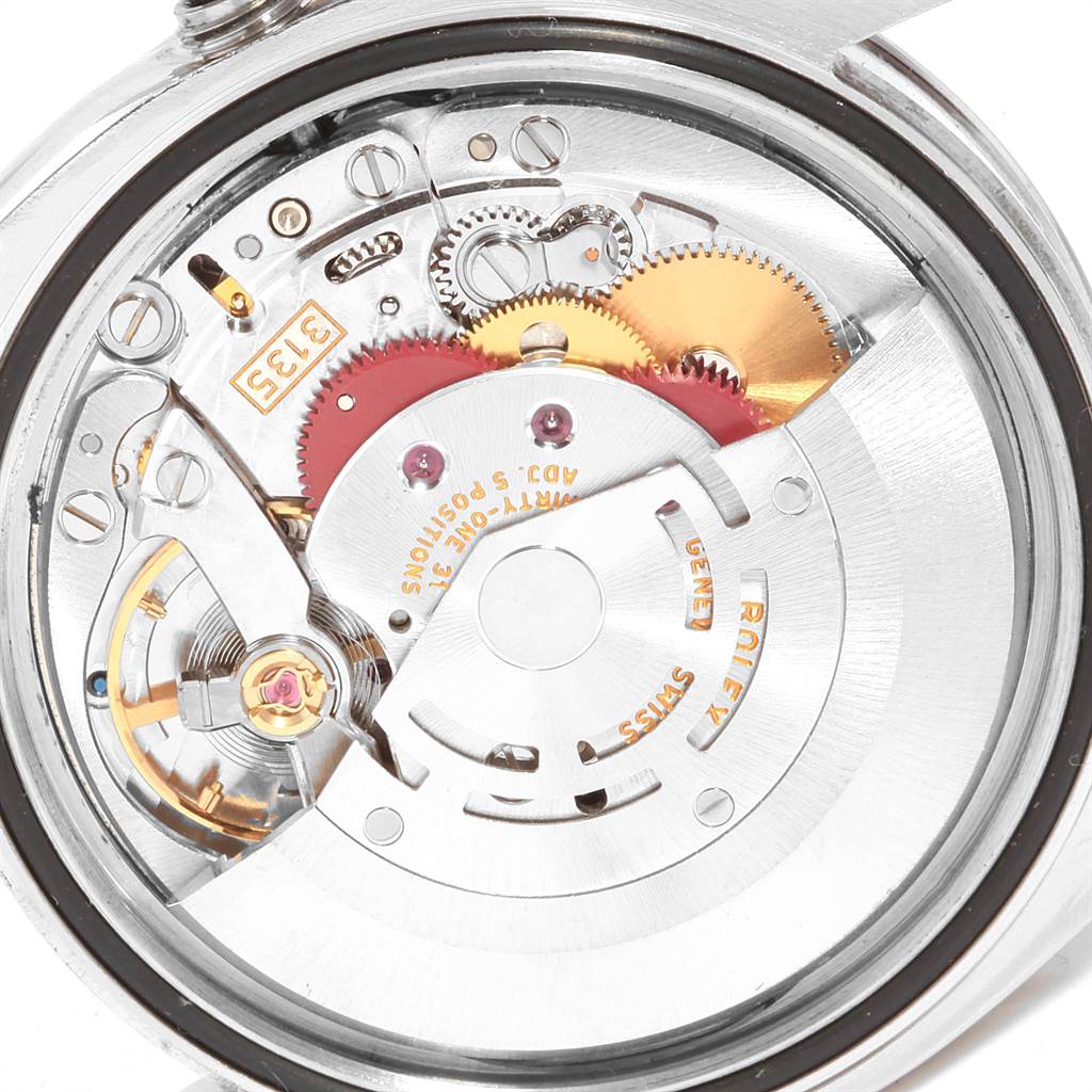 The image shows the internal mechanism of a Rolex Datejust 116244 Men's Stainless Steel Mother of Pearl Dial 116244 Men's Stainless Steel Mother of Pearl Dial model, viewed from the back case.