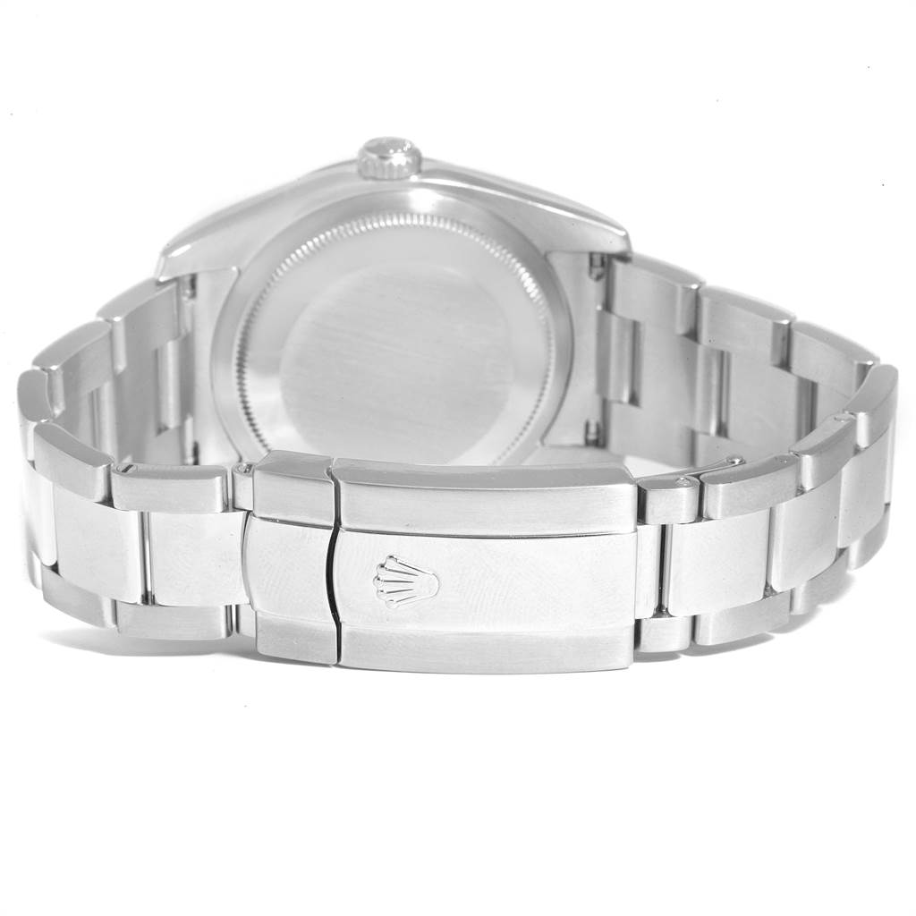 The image shows the back view of the Rolex Datejust 116244 Men's Stainless Steel Mother of Pearl Dial 116244 Men's Stainless Steel Mother of Pearl Dial watch, highlighting the case back and bracelet with the clasp.