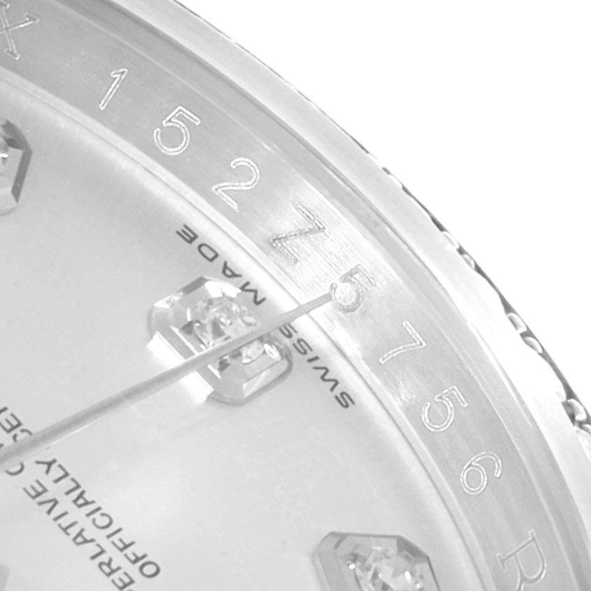 The close-up image shows part of the dial, hour markers, and minute hand of a Rolex Datejust 116244 Men's Stainless Steel Silver Dial 116244 Men's Stainless Steel Silver Dial watch.