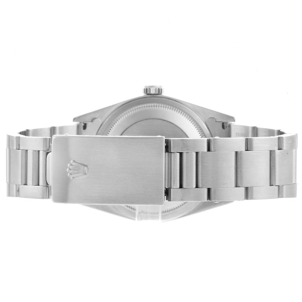 The image shows the back and bracelet of a Rolex Datejust 16200 Men's Stainless Steel Blue Dial 16200 Men's Stainless Steel Blue Dial watch, focusing on the clasp and case back.