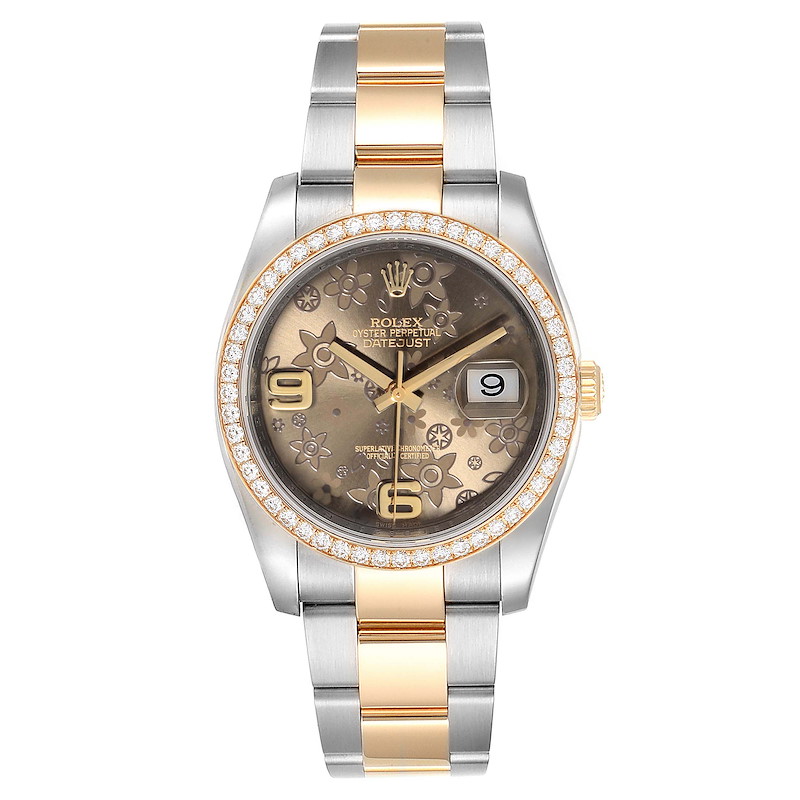 Rolex Datejust 36 Steel Yellow Gold Bronze Flower Dial Watch 116243 SwissWatchExpo
