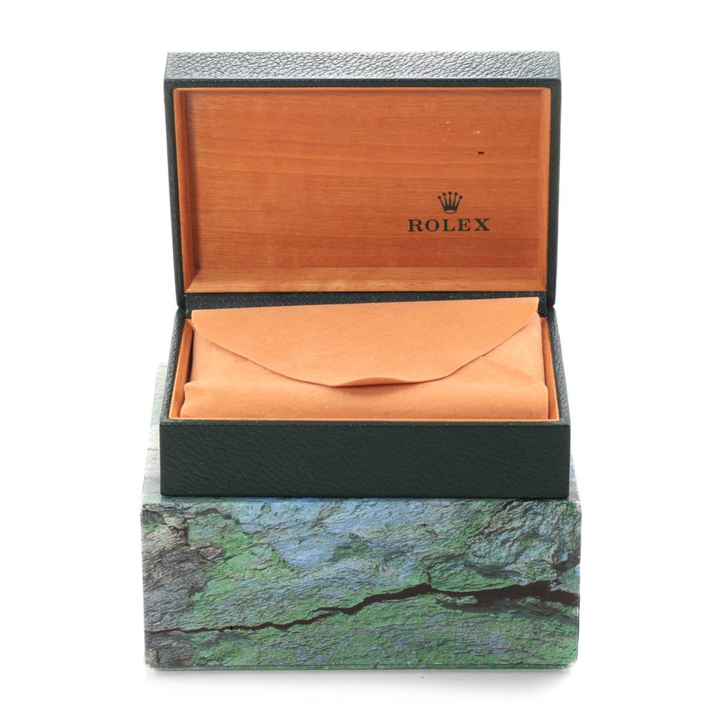 The image shows a Rolex Datejust 16233 Men's Steel and Gold (two tone) White Dial 16233 Men's Steel and Gold (two tone) White Dial watch box with the inner lining and cushion, taken from the front angle.