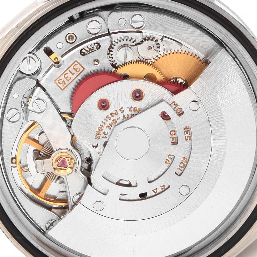 This image shows the detailed internal mechanism of a Rolex Datejust 16234 Men's Stainless Steel White Dial 16234 Men's Stainless Steel White Dial watch viewed from the back case.