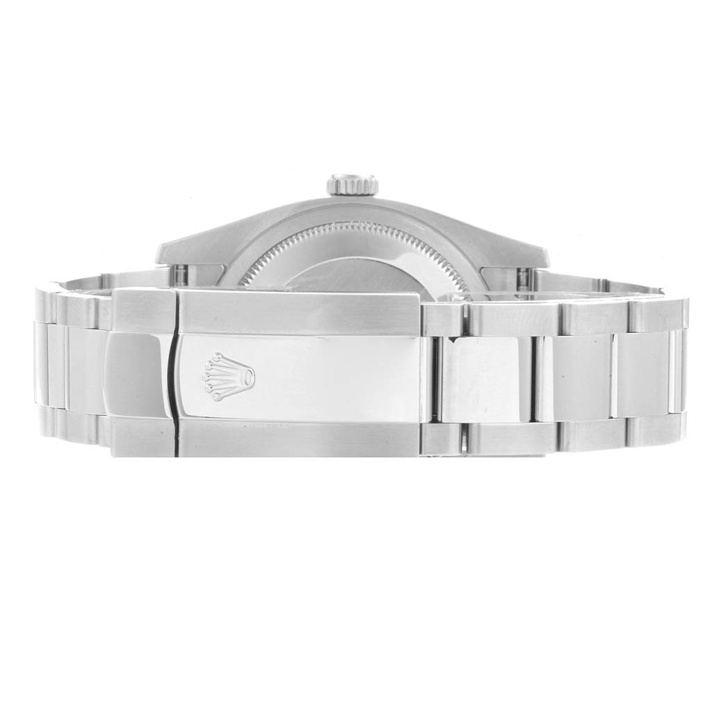 This image shows the back view of a Rolex Datejust 116234 Men
s Stainless Steel Blue Dial 116234 Men
s Stainless Steel Blue Dial watch, focusing on its bracelet and clasp.